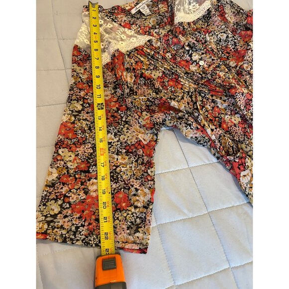 American Rag Cie Plus 2X Floral Boho Peasant Blouse Sheer Lace Yoke Button Front - Picture 6 of 15